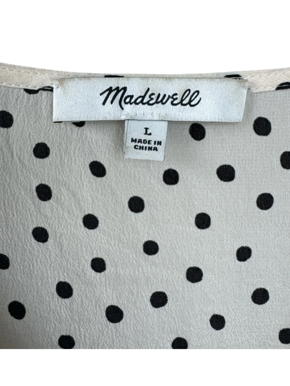Madewell 100% Silk Polka Dot Ruffle Sleeve V-Neck Blouse Large